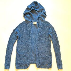 Hollister Light Blue Slub Chenille Knit Hooded Open Front Cardigan Sweater S, XS